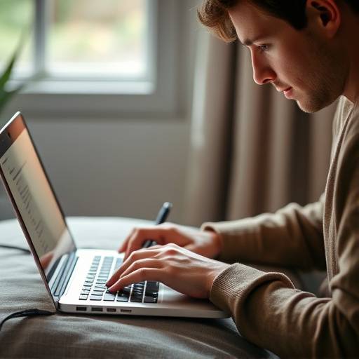 Personne travaillant sur un ordinateur portable, cr√©ant du contenu √©crit