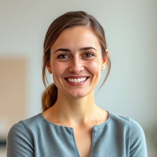 Portrait d'Am√©lie Petit, Chef de Projet chez Lumi√®re Cr√©ative, souriant et organis√©e